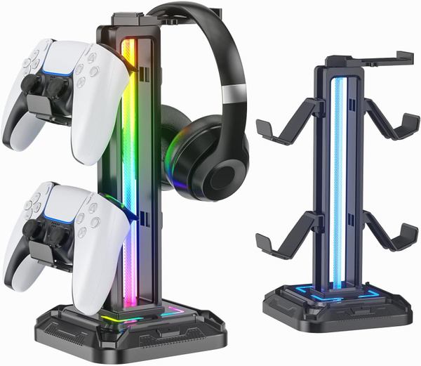 Dual Headset and Controller Stand for Gamers